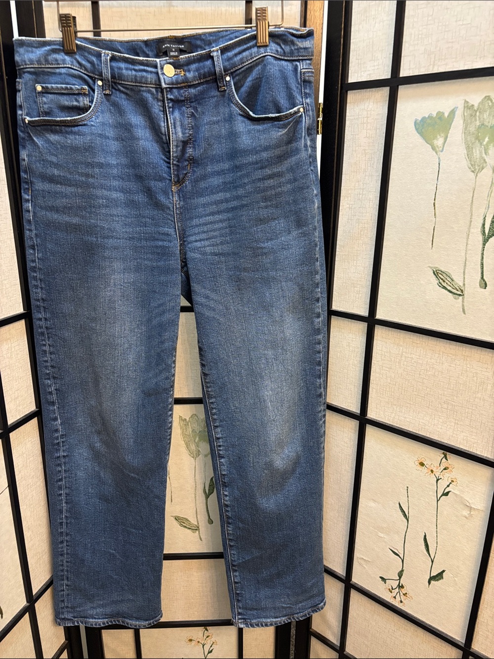Ann Taylor Classic Straight-Leg Denim Jeans in Blue Wash